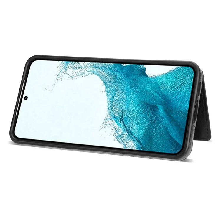 N.BEKUS pour Samsung Galaxy S23 Kickstand PU Leather Coated TPU Cover Zippered Pocket Wallet Anti-drop Phone Case with Shoulder Strap - Noir