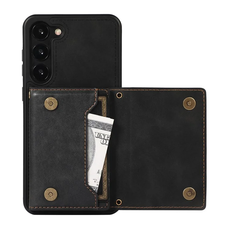 For Samsung Galaxy S23 RFID Blocking Protective Phone Case PU Leather + TPU Rhinestone Decor Phone Cover with Lanyard - Black