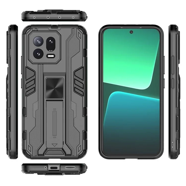 Para Xiaomi 13 5G Funda Rígida de PC Suave de TPU Absorción de Golpes Soporte de Teléfono Cubierta de Concha - Negro