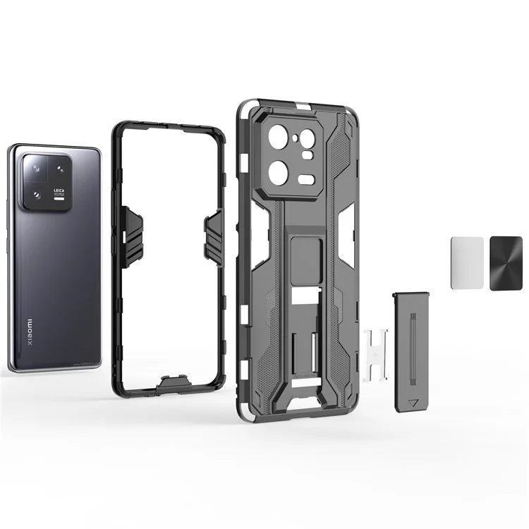 Para Xiaomi 13 Pro 5G Carcasa de teléfono móvil dura de PC y suave de TPU con soporte - Negro