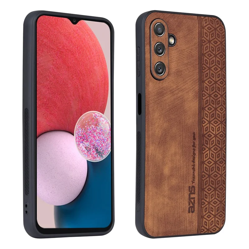 AZNS Para Samsung Galaxy A14 5G / A14 4G Capa Traseira de Telemóvel em PU Leather Revestida com TPU com Padrão Impresso Capa Protetora Anti-queda - Castanho