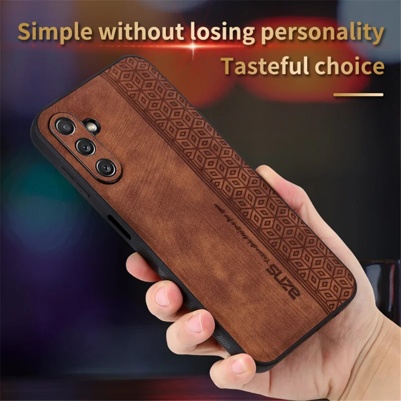 AZNS Para Samsung Galaxy A14 5G / A14 4G Capa Traseira de Telemóvel em PU Leather Revestida com TPU com Padrão Impresso Capa Protetora Anti-queda - Castanho