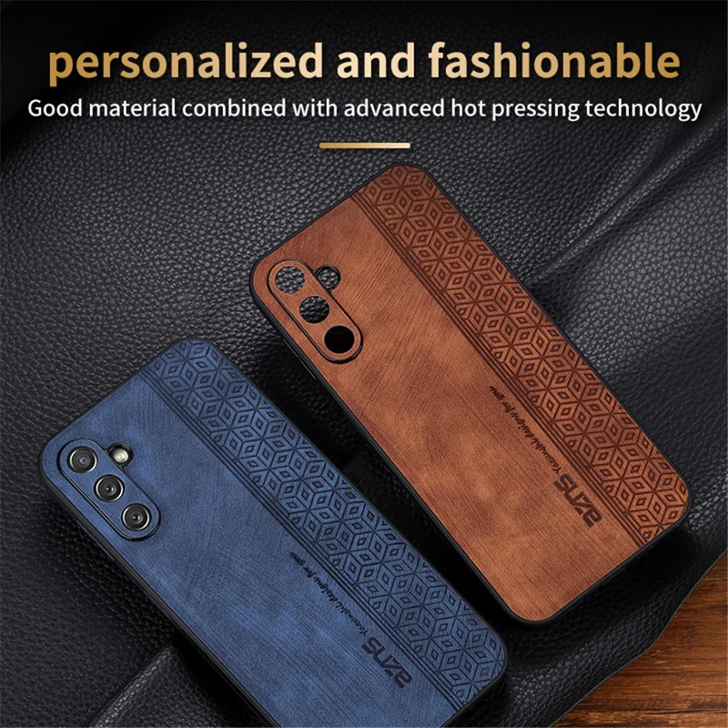 AZNS Para Samsung Galaxy A14 5G / A14 4G Capa Traseira de Telemóvel em PU Leather Revestida com TPU com Padrão Impresso Capa Protetora Anti-queda - Castanho