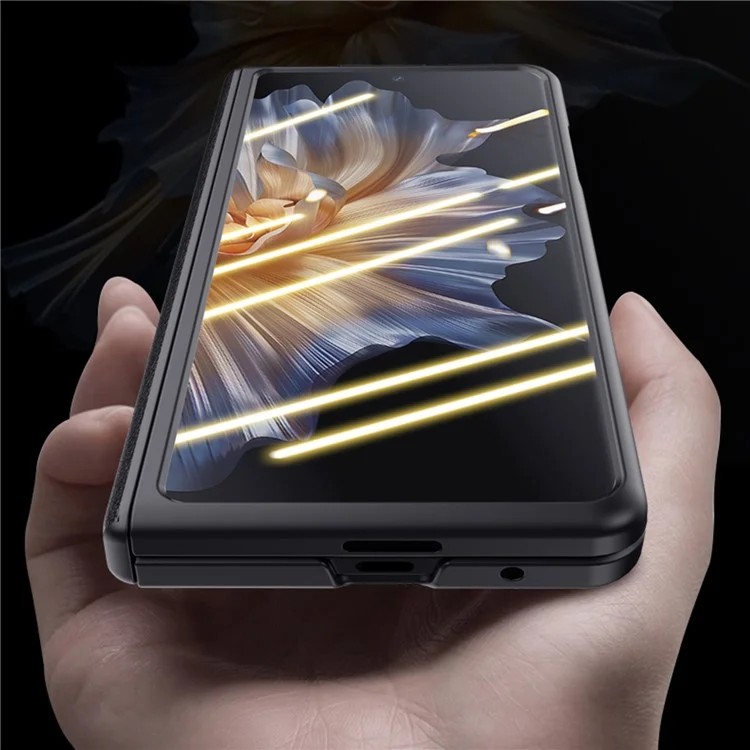 Чехол для телефона For Honor Magic Vs Ultimate 5G / Magic Vs 5G с подставкой, покрытый кожезаменителем ПУ, противоударный, со сверхчётким закалённым стеклом - чёрный