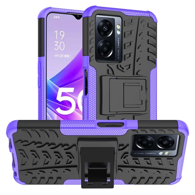 Для Oppo A57 (2022) 5G / A77 5G / OnePlus Nord N300 5G Чехол для телефона с прохладным рисунком протектора с подставкой PC+TPU с защитой от ударов - фиолетовый
