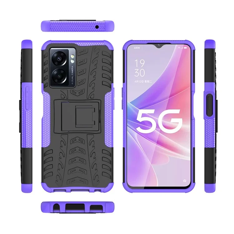 Для Oppo A57 (2022) 5G / A77 5G / OnePlus Nord N300 5G Чехол для телефона с прохладным рисунком протектора с подставкой PC+TPU с защитой от ударов - фиолетовый