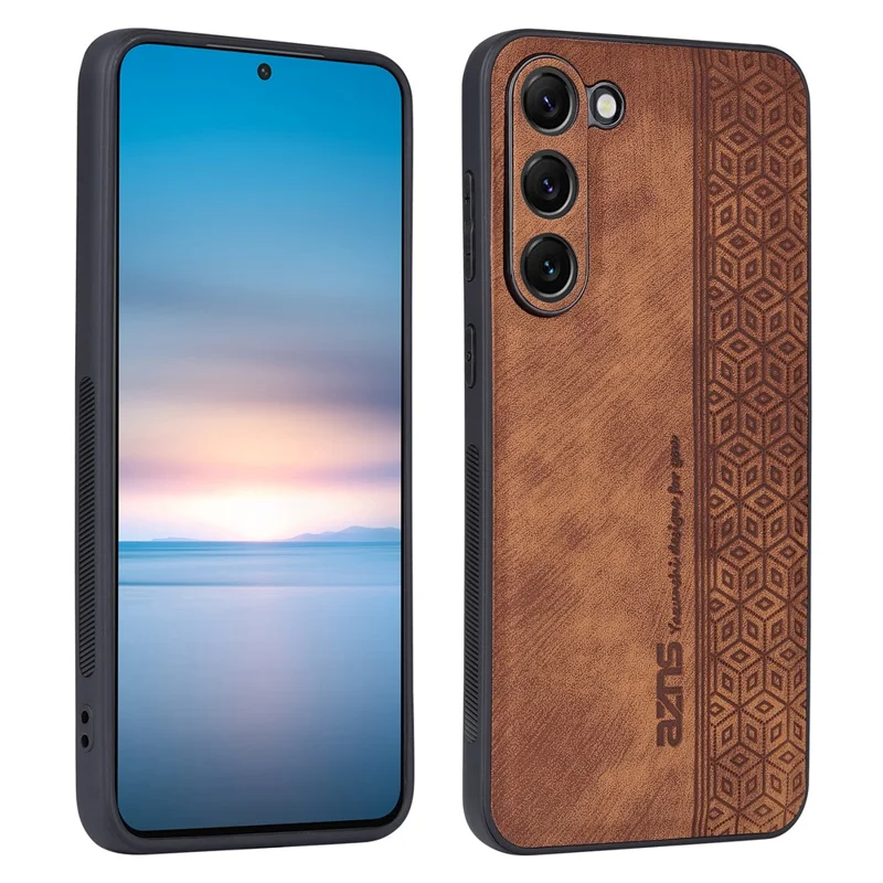 AZNS Imprinted Pattern Phone Case For Samsung Galaxy S23+, Anti-shock PU Leather Coated TPU Phone Back Cover - Brown
