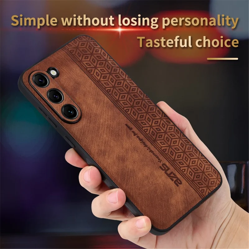 AZNS Imprinted Pattern Phone Case For Samsung Galaxy S23+, Anti-shock PU Leather Coated TPU Phone Back Cover - Brown