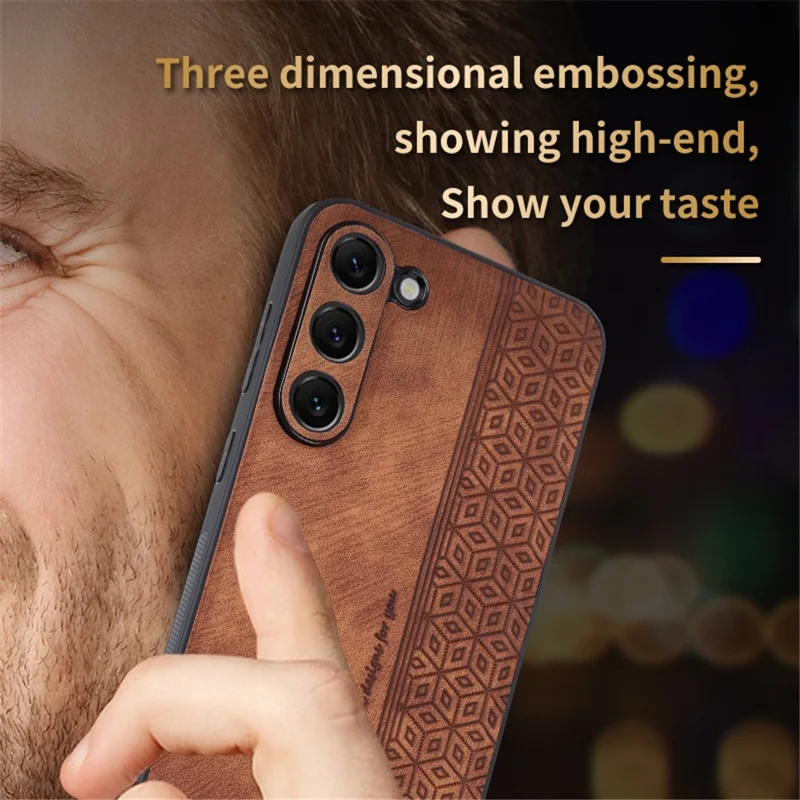 AZNS Imprinted Pattern Phone Case For Samsung Galaxy S23+, Anti-shock PU Leather Coated TPU Phone Back Cover - Brown