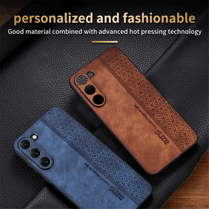 AZNS Imprinted Pattern Phone Case For Samsung Galaxy S23+, Anti-shock PU Leather Coated TPU Phone Back Cover - Brown
