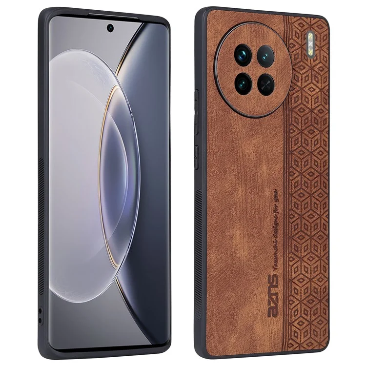 AZNS Para Vivo X90 5G Padrão Impresso Caixa Telefone Proteção Case Antila PU PU Comprela TPU Tape de Volta Foil - Castanho