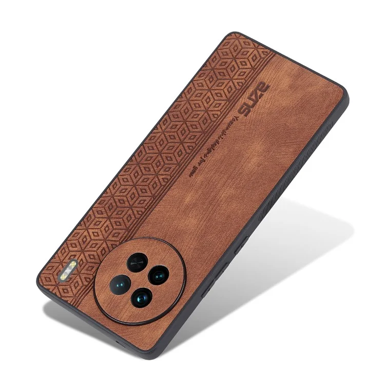 AZNS Para Vivo X90 5G Padrão Impresso Caixa Telefone Proteção Case Antila PU PU Comprela TPU Tape de Volta Foil - Castanho