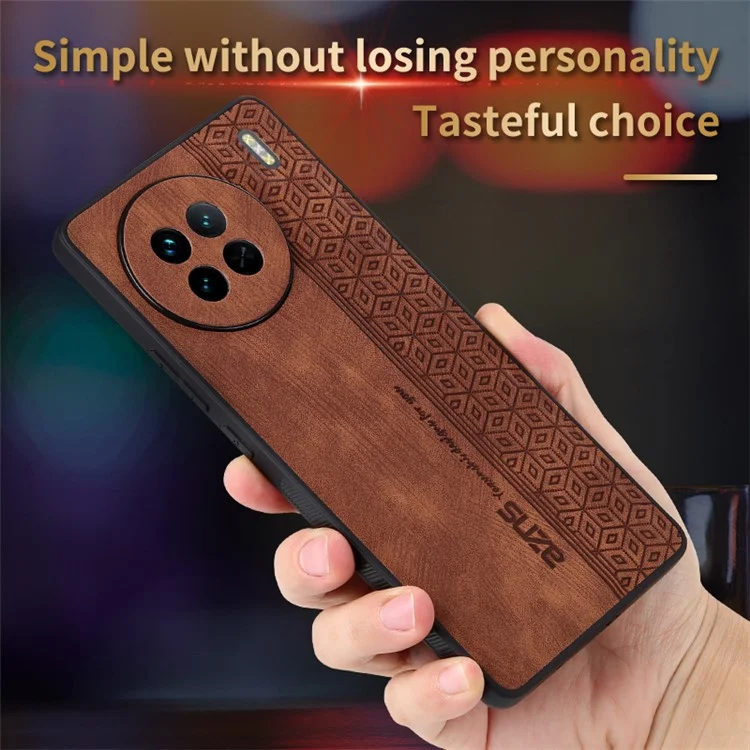 AZNS Para Vivo X90 5G Padrão Impresso Caixa Telefone Proteção Case Antila PU PU Comprela TPU Tape de Volta Foil - Castanho