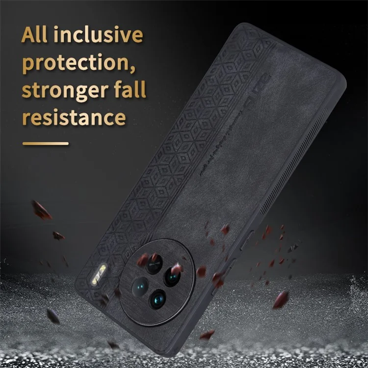 AZNS Para Vivo X90 5G Padrão Impresso Caixa Telefone Proteção Case Antila PU PU Comprela TPU Tape de Volta Foil - Castanho