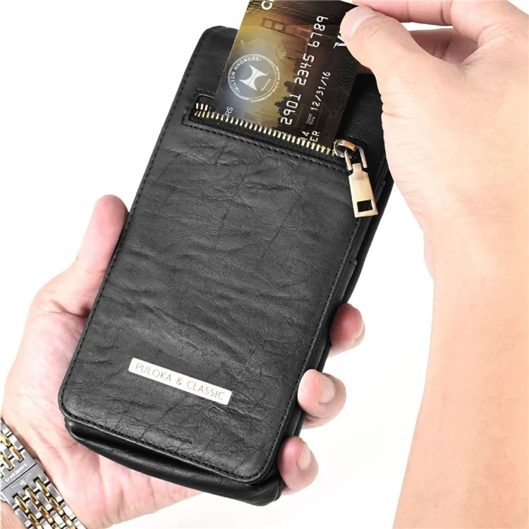 PULOKA PU Leather Waist Bag Vertical Style Zipper Pockets Belt Loop Phone Case Pouch - Brown