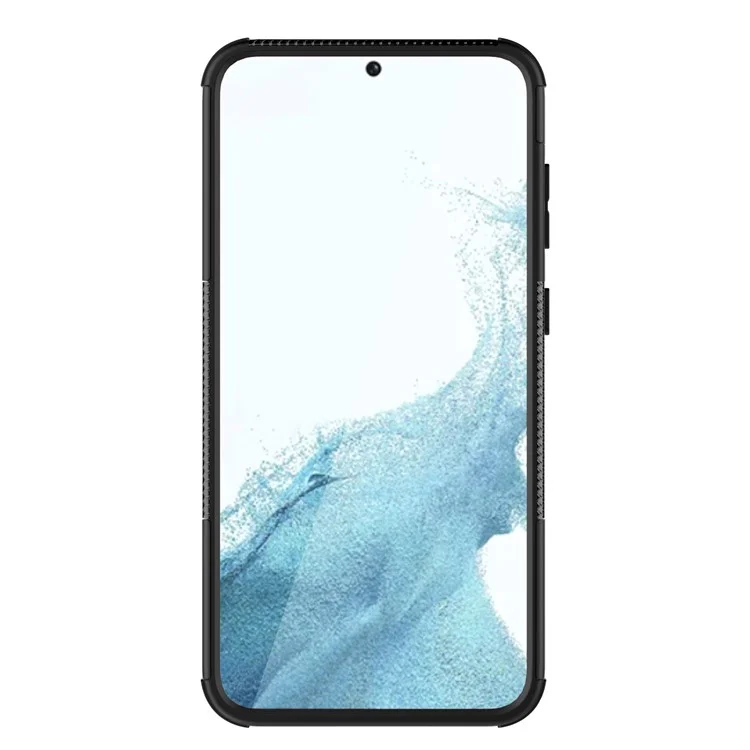 Anti-scratch Phone Case for Samsung Galaxy S23+, Hard PC+TPU Tires Style Cool Rugged Kickstand Phone Cover - Black
