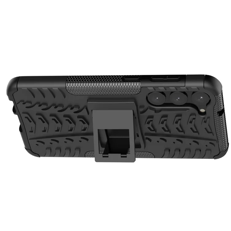 Anti-scratch Phone Case for Samsung Galaxy S23+, Hard PC+TPU Tires Style Cool Rugged Kickstand Phone Cover - Black
