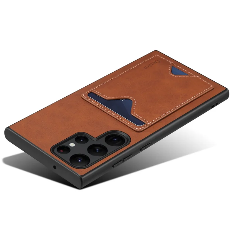 Denior Anti-fall Telefono Custodia Per Samsung Galaxy S23 Ultra PU Case TPU Rivestito in Pelle TPU Coperchio - Marrone