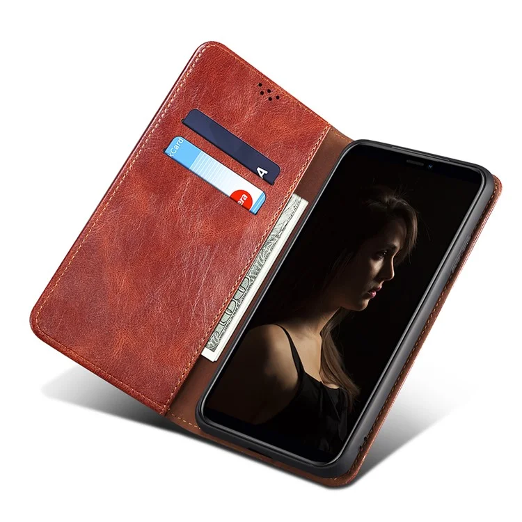 For Samsung Galaxy S23 Ultra Shockproof Waxy Crazy Horse Texture Phone Case Stand Wallet PU Leather Magnetic Auto-absorbed Folio Flip Phone Cover - Brown