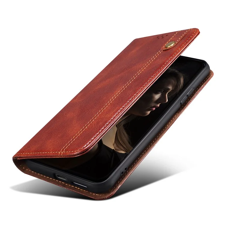 For Samsung Galaxy S23 Ultra Shockproof Waxy Crazy Horse Texture Phone Case Stand Wallet PU Leather Magnetic Auto-absorbed Folio Flip Phone Cover - Brown
