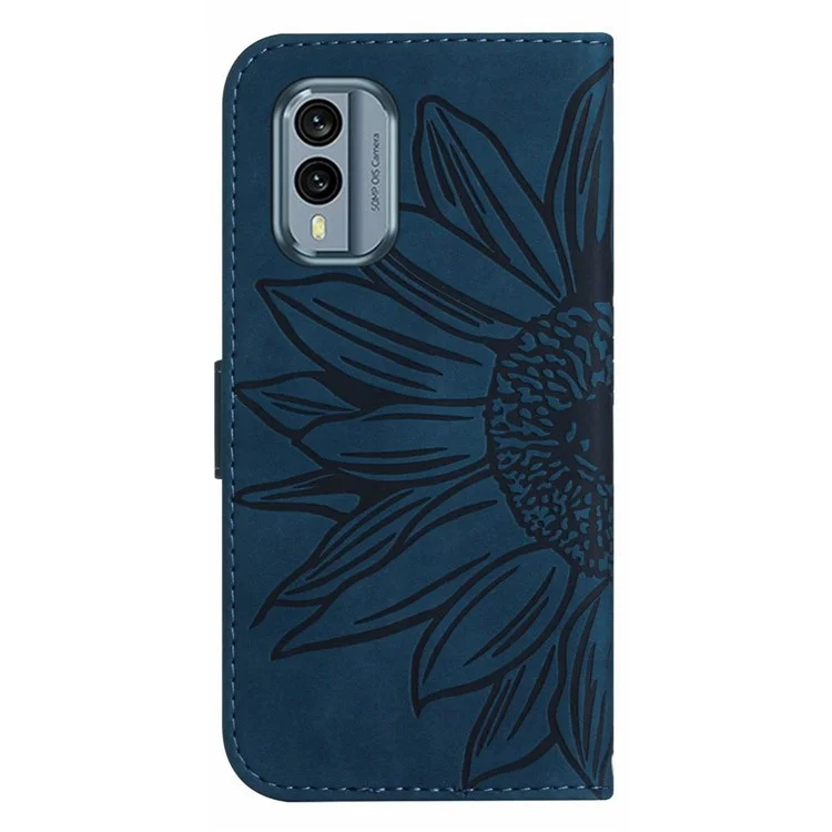 Para Nokia X30 5G HT04 Piel Tacho Comprotura Completa Del Sun Flower Espremiento Tapa Flip Cuero de Cuero Represente Con Correa Para el Hombro - Azul Oscuro