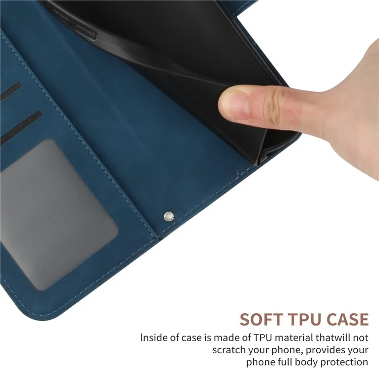 Schutzhelfer Für Oppo Reno9 Pro+ 5G, HT04 PU Leder Sonnenblumen Eingeprägter Brieftaschenstand Haut-touch-flip-telefonhülle Mit Schultergurt - Dunkelblau