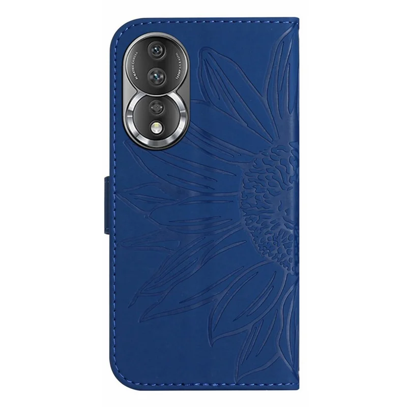 For Honor 80 5G HT04 Protective Flip Phone Wallet Cover PU Leather Sunflower Imprinted Stand Skin-touch Feeling Phone Case with Shoulder Strap - Sapphire