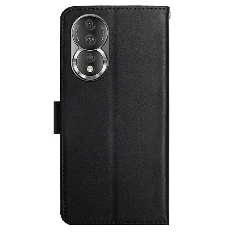 Case de Teléfonos Celulares HT02 Para Honor 80 5G, Función de Soporte de Cierre Magnético Fuerte de Cuero Genuino Textura de Textura Flip Phone Cover - Negro