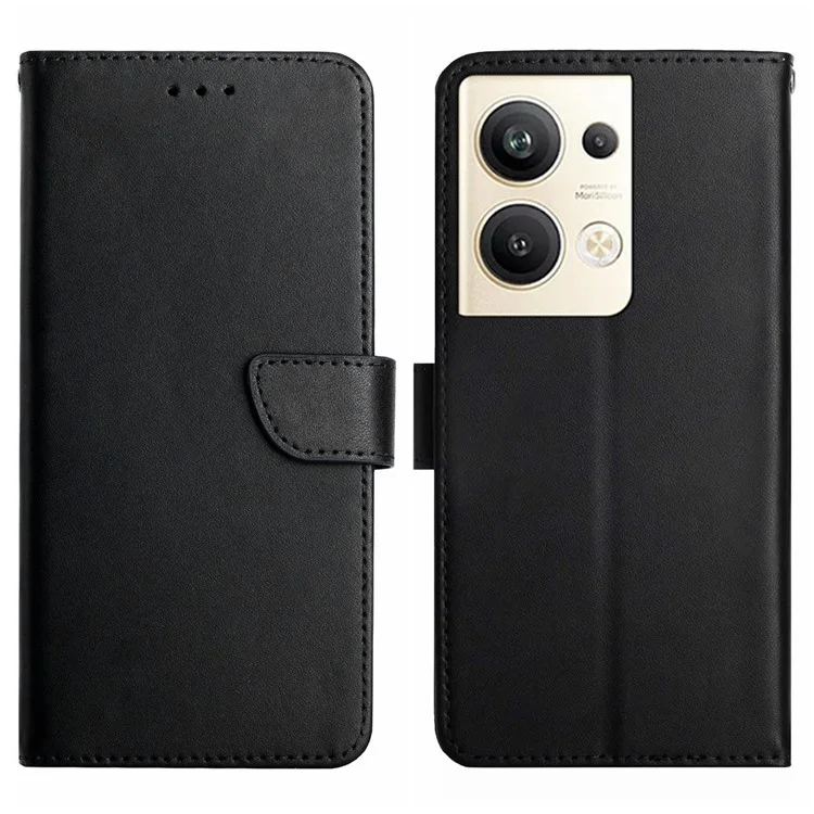 Capa de Telefone de Couro Genuíno HT02 Para Oppo Reno9 Pro+ 5g, Nappa Textura Carteira Tampa Protetora - Preto