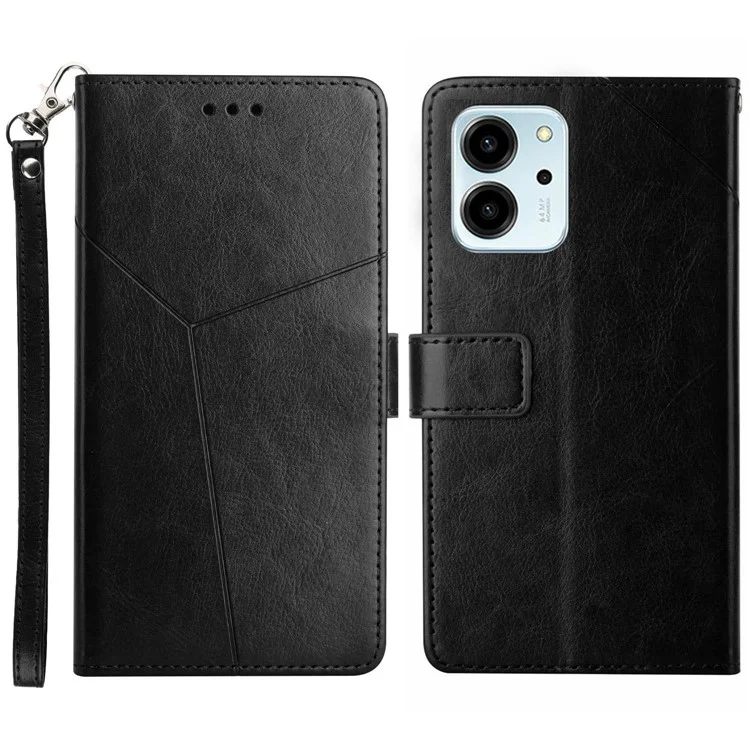 Ht01 Para Honor 80 SE 5G Líneas en Forma de y Impresas Funda de la Carcasa Del Teléfono PU PU Cubierta de Teléfono de Cuero PU - Negro