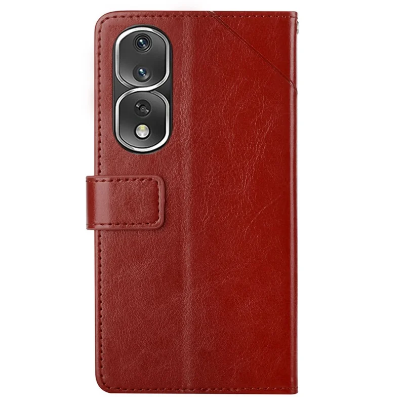 HT01 For Honor 80 Pro 5G PU Leather Phone Case Imprinted Y-Shaped Lines Phone Cover Wallet Foldable Stand Shell with Strap - Brown