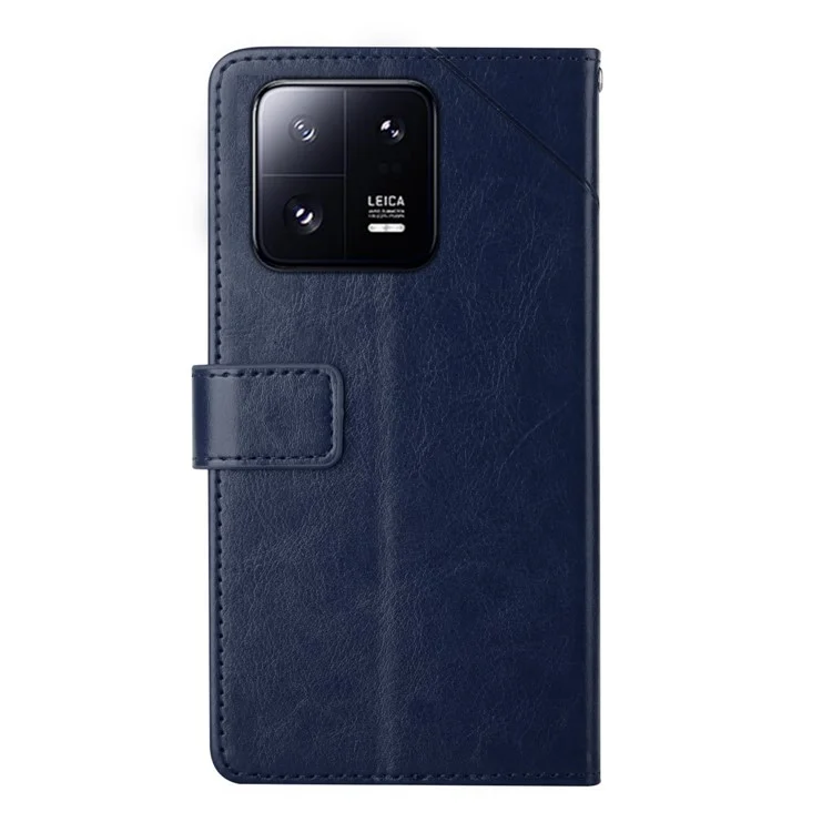 HT01 Para Xiaomi 13 5G Anti-ridiculte Imprimido Línea en Forma de y PU Cuero Flip Case Funda de la Billetera Cubierta de Teléfono Plegable Con Correa - Azul
