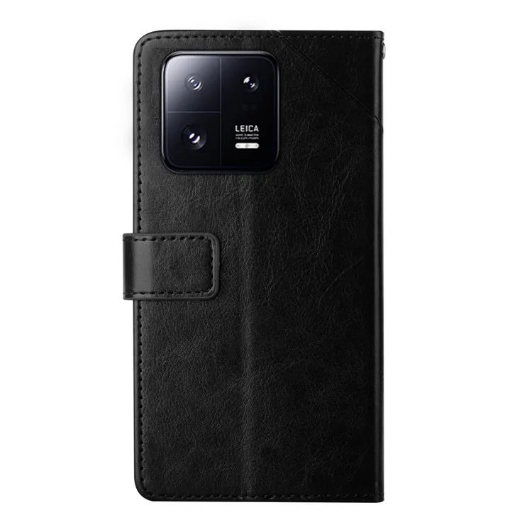 HT01 Mobile Phone Case for Xiaomi 13 Pro 5G, Shockproof PU Leather Imprinted Y-Shaped Lines Wallet Phone Stand Cover - Black