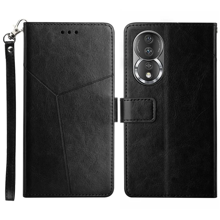 HT01 PU Cubierta de Teléfono de Cuero Para Honor 80 5G, Líneas en Forma de y Impresas Funda de la Carcasa Del Teléfono Star Chorla - Negro