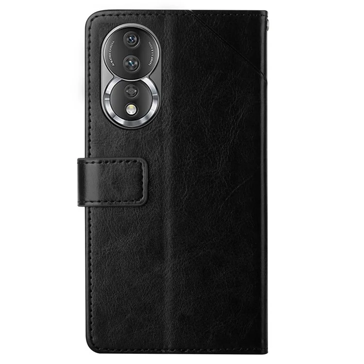 HT01 PU Cubierta de Teléfono de Cuero Para Honor 80 5G, Líneas en Forma de y Impresas Funda de la Carcasa Del Teléfono Star Chorla - Negro