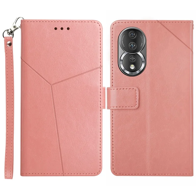 HT01 PU Cubierta de Teléfono de Cuero Para Honor 80 5G, Líneas en Forma de y Impresas Funda de la Carcasa Del Teléfono Star Chorla - Rosa