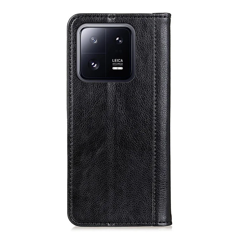 Für Xiaomi 13 Pro 5G Split Leder Ständer Handyhülle Litchi Textur Wallet Magnetisch Auto-absorbierte Schale Schutzabdeckung - Schwarz