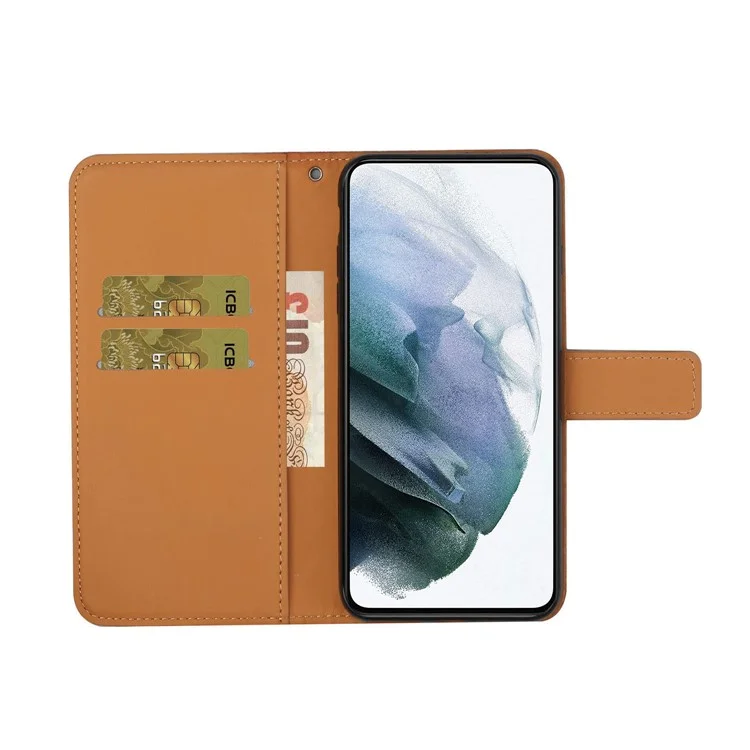 For Samsung Galaxy A54 5G Ethnic Style Flower Imprinted PU Leather Phone Case Stand Wallet Magnetic Clasp Cover with Strap - Brown
