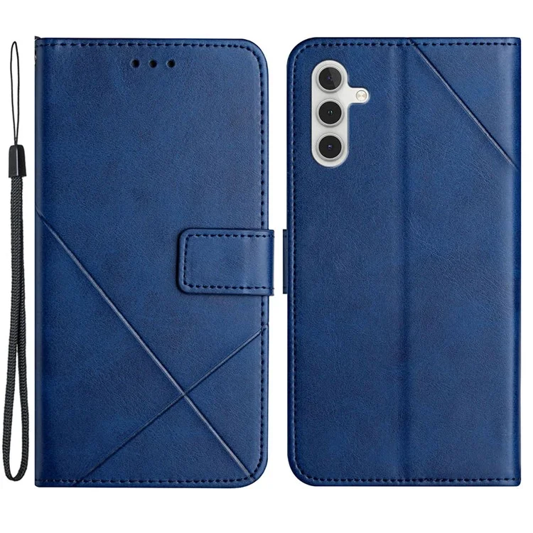 Pour Samsung Galaxy A54 5G Line Imprinting Solid Color PU Leather Wallet Stand Case Full Protection Phone Cover with Strap - Blue