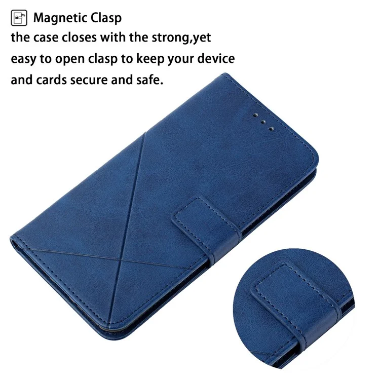 Pour Samsung Galaxy A54 5G Line Imprinting Solid Color PU Leather Wallet Stand Case Full Protection Phone Cover with Strap - Blue