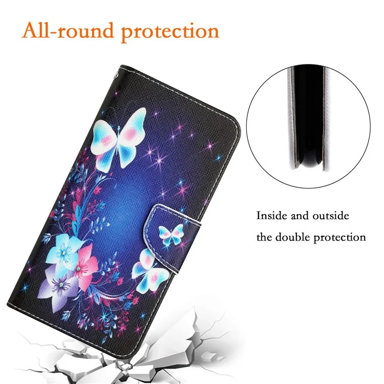 Per Samsung Galaxy A54 5G Cross Texture PU Leather Wallet Case Pattern Printing Magnetic Closure Stand Phone Cover with Strap - Butterfly