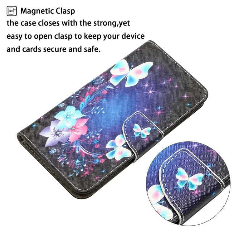 Per Samsung Galaxy A54 5G Cross Texture PU Leather Wallet Case Pattern Printing Magnetic Closure Stand Phone Cover with Strap - Butterfly