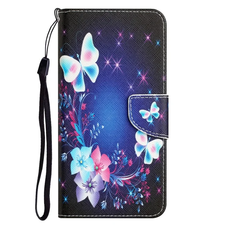 Per Samsung Galaxy A54 5G Cross Texture PU Leather Wallet Case Pattern Printing Magnetic Closure Stand Phone Cover with Strap - Butterfly