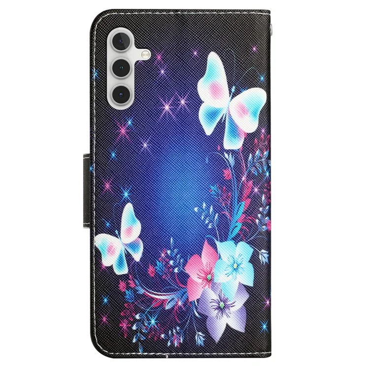Per Samsung Galaxy A54 5G Cross Texture PU Leather Wallet Case Pattern Printing Magnetic Closure Stand Phone Cover with Strap - Butterfly