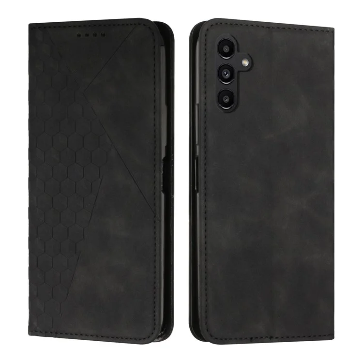 Per Samsung Galaxy A54 5G Skin-touch Feeling Impresso Rhombus Pattern PU Leather Flip Wallet Case Stand Magnetic Phone Cover - Nero