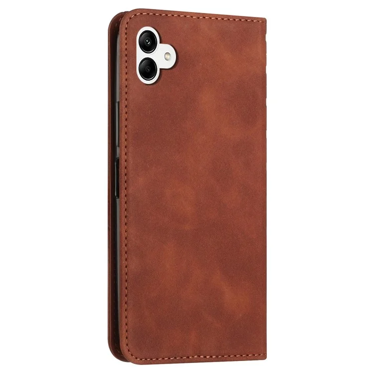 Telefon Flip Hülle Für Samsung Galaxy A04e 4G, Eingeprägter Rhombusmuster PU Leder Brieftasche Magnetische Haut-touch-abdeckung - Braun