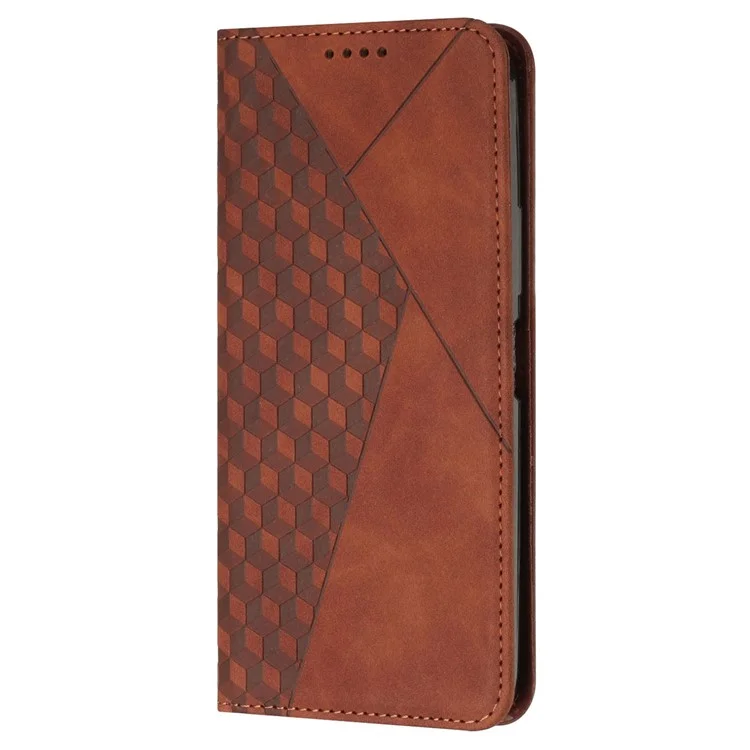Telefon Flip Hülle Für Samsung Galaxy A04e 4G, Eingeprägter Rhombusmuster PU Leder Brieftasche Magnetische Haut-touch-abdeckung - Braun