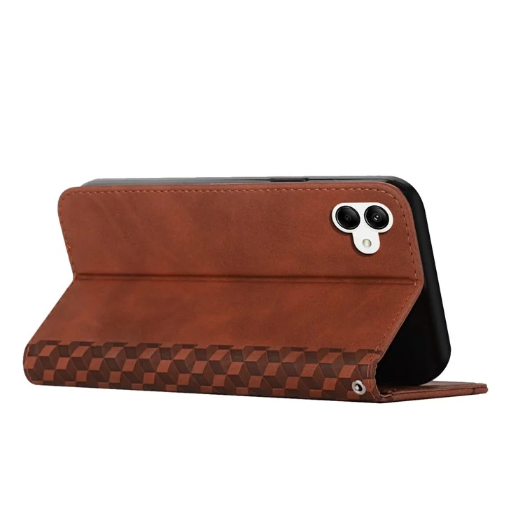 Telefon Flip Hülle Für Samsung Galaxy A04e 4G, Eingeprägter Rhombusmuster PU Leder Brieftasche Magnetische Haut-touch-abdeckung - Braun