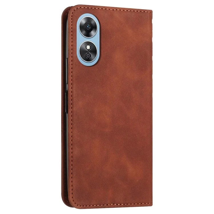 Per Oppo A17 4G / A17k 4G Sentenza Per la Pelle Che Sente in Pelle PU Impronta Modello di Rombo Stitore Assorbimento Magnetico Stile Flip Cover Del Telefono - Marrone