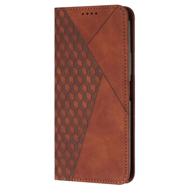 Per Oppo A17 4G / A17k 4G Sentenza Per la Pelle Che Sente in Pelle PU Impronta Modello di Rombo Stitore Assorbimento Magnetico Stile Flip Cover Del Telefono - Marrone